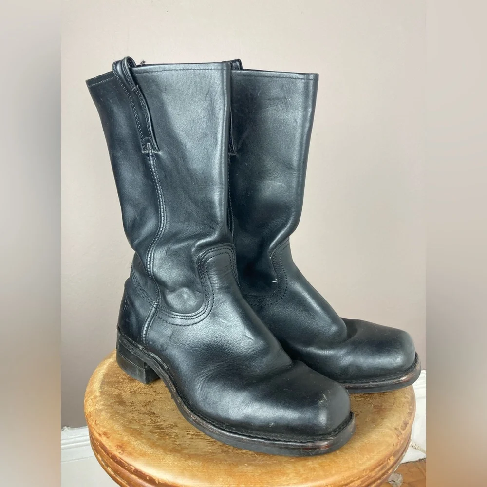 Vintage Frye Square Toe Black Leather Boots - Size 9 1/2